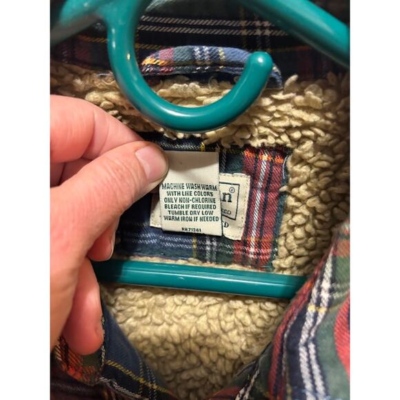 LL Bean Plaid Sherpa Lined Snap On Flannel Shacket Mens Small Slightly Fitted - Picture 6 of 8